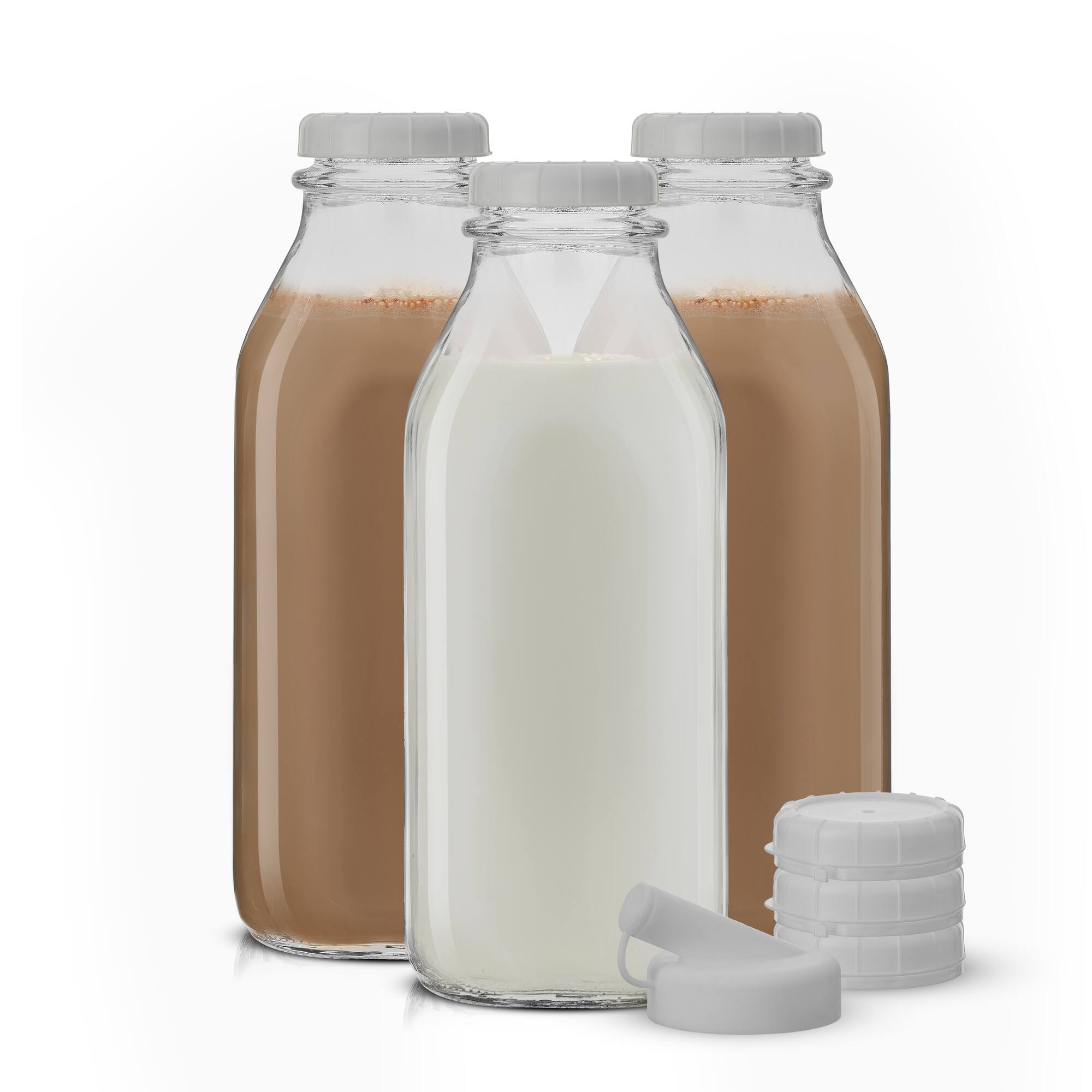 JoyJolt® Reusable Glass Milk Bottle Set with Lid & Pourer